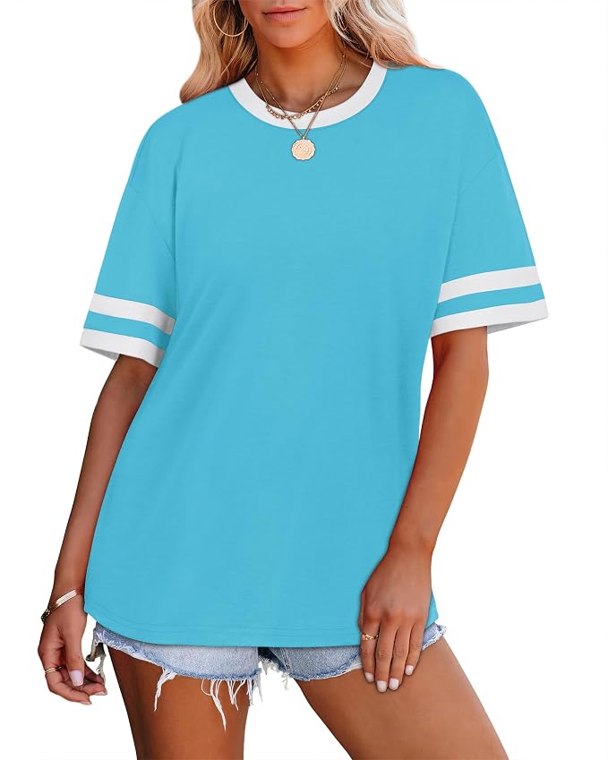 WIHOLL Womens T Shirts Loose Fit Short Sleeve Tees Crew Neck Color Block Summer Tops 2026 Fashion - Image 3