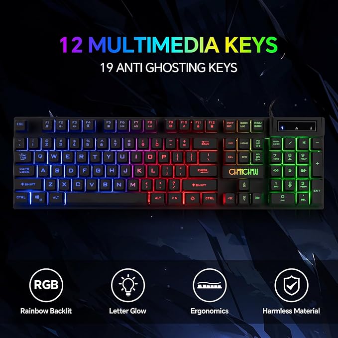 Gaming LED Keyboard Mouse Headset and Mousepad Bundle,Wired Rainbow | LED Light Up Gaming Keyboard Mouse Headset, Value 4 In 1 Game Set for Xbox PS4 PS5 PC Laptop Gamer - Image 2