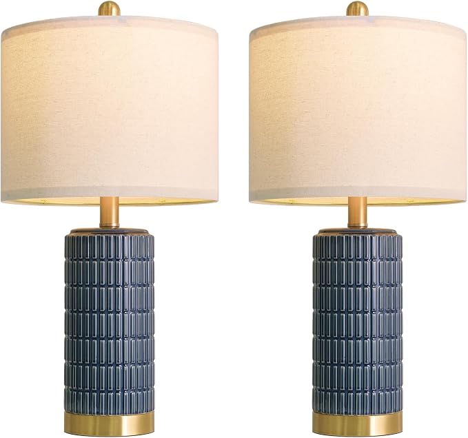 PoKat 21.5'' Bedside Table Lamps Set of 2 with USB A+C Ports for Living Room, Ceramic Modern Lamps for Bedroom, Small Nightstand Lamps for Office Guest Room Hallway Sideboard Gift Decor (Blue) - Image 9