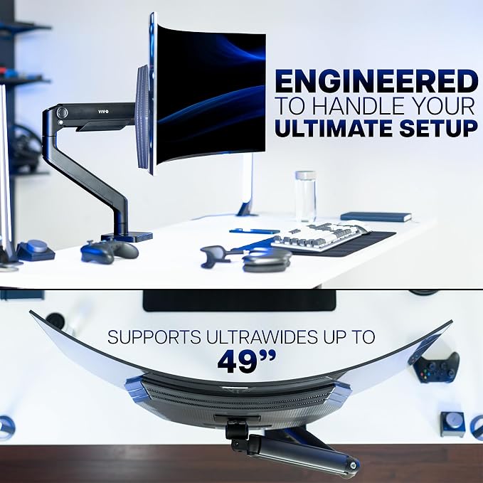 VIVO Heavy Duty Aluminum Ultrawide Monitor Tension Arm for up to 49 inch Screens, Holds 44 lbs, Premium Desk Mount Stand Designed for Samsung Odyssey G9 and More, Black, STAND-V101V - Image 7