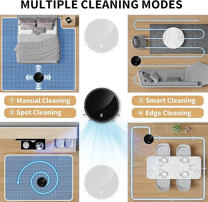Robot Vacuum and Mop combo, 3500Pa Vacuum Cleaner Robot Navigation with high efficient roller brush, 60dB Robot Vacuum Cleaner with APP Control,Blue tooth, Ideal for Pet Hair, Carpets, Hard Floors - Image 7