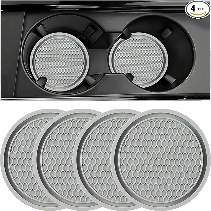 ZSDY Car Cup Coaster, 4PCS Universal Auto Non-Slip Cup Holder Embedded in Ornaments Silicone Coaster, Car Interior Accessories Sets, Grey by ZSDY