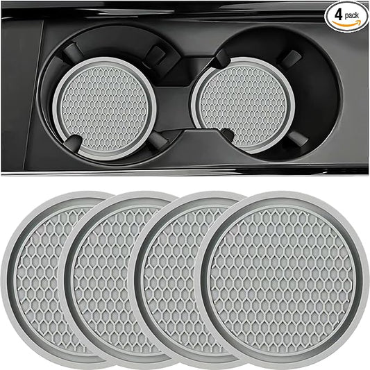 ZSDY Car Cup Coaster, 4PCS Universal Auto Non-Slip Cup Holder Embedded in Ornaments Silicone Coaster, Car Interior Accessories Sets, Grey by ZSDY
