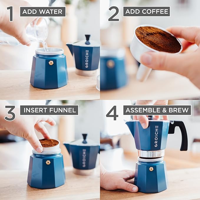 GROSCHE Milano Stovetop Espresso Maker Moka Pot 9 Espresso Cup, 15.2 oz, Blue. Stove top Coffee Maker Moka Italian Espresso greca Coffee Maker Brewer Percolator | Cuban Coffee Maker And Italian Moka Pot For Stovetop Espresso; For Gas, Electric, And Pro... - Image 8