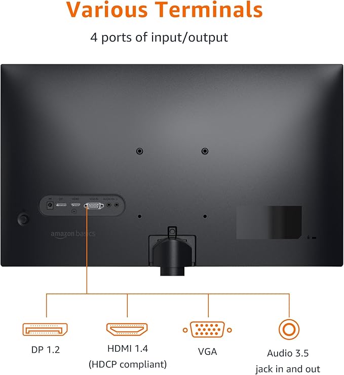 Amazon Basics 24 Inch (23.8 inch viewable) Monitor, FHD 1080P, Max 100Hz, VESA Compatible, Built-in Speakers, Black - Image 3