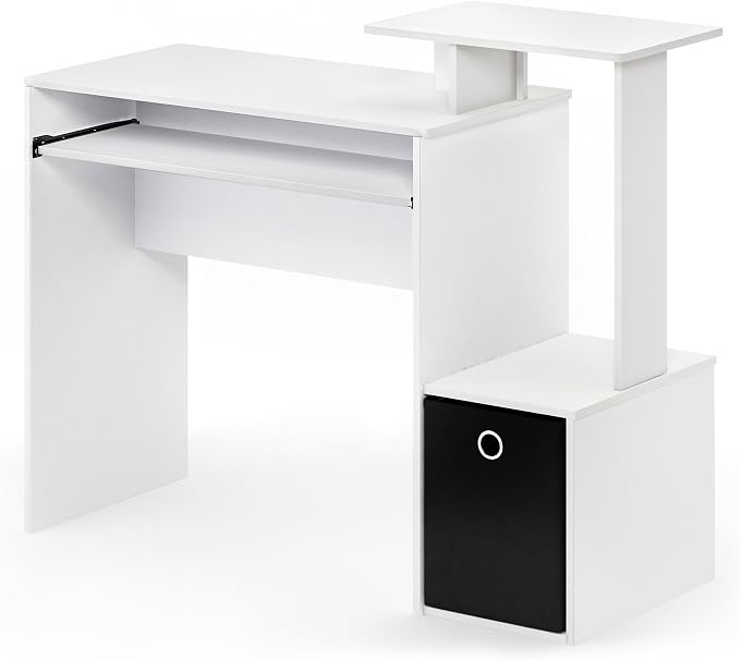 Furinno ECON Desk, 40" Wide Gaming Desk with Keyboard Tray, Computer Desk, Office Desk with Side Shelves and Storage Bin for Home Office, Plain White - Image 8