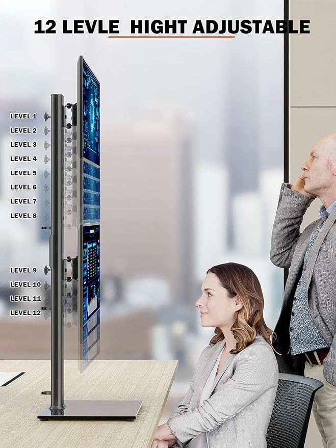 Dual Monitor Stand - Vertical Stack Screen Free-Standing Monitor Riser Fits Two 13 to 34 Inch Screen with Swivel, Tilt, Height Adjustable, Holds One (1) Screen Up to 44Lbs - Image 3