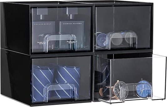 Vtopmart Black Small Stackable Storage Drawers, Cologne Organizer for Men,Plastic Containers for Vanity, Dresser,Office Desk,Bathroom Countertop Organization,Ideal for Room Decor by Vtopmart
