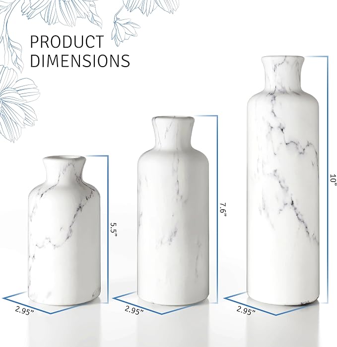 Creative Scents White Marble Look Vases Home Decor - Vase Set of 3 - Perfect for Holding Pampas Grass, Dried/Fresh Flowers, Vases for Your Kitchen, Bedroom, Office, Living/Dining Room, or Shelf Decor - Image 6