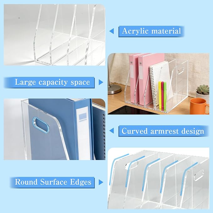4-Tier Clear Acrylic File Holder, Vertical Document Organizer for Magazines, Binders, Notebooks & Envelopes - Multi-Purpose Desk Storage for Home Office（B5,4 Sections） - Image 7