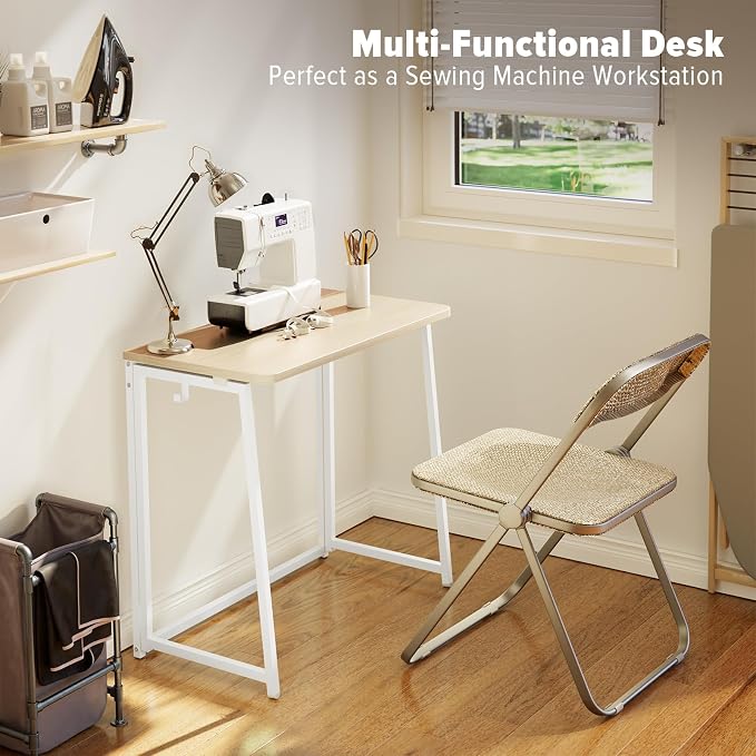 WOHOMO Folding Desk, 31.5" Foldable Computer Table for Small Spaces, Oak | Easy Assembly and Fold, Sturdy Home office desks for Study Bedroom Dorm Space Saving Writing Work Apartment - Image 7