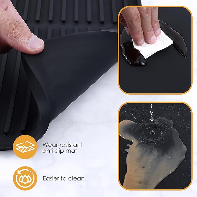 Silicone Coffee Mat with Raised Edges, 20'' X 12'', Bar Mat for Countertops, Accessories Fit Under Coffee Maker Espresso Machine, Dish Drying Mat (BLACK) - Image 2