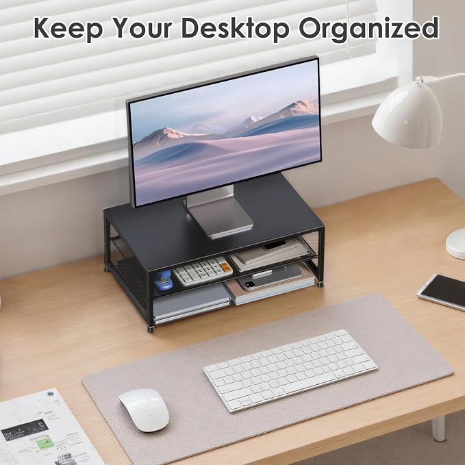 ECOLOVI 2-Tier Computer Monitor Stand Riser, Desk Organizer for Monitor, Printer & Laptop Stand, Desktop Workspace Organizers for Office Supplies(Black) - Image 5