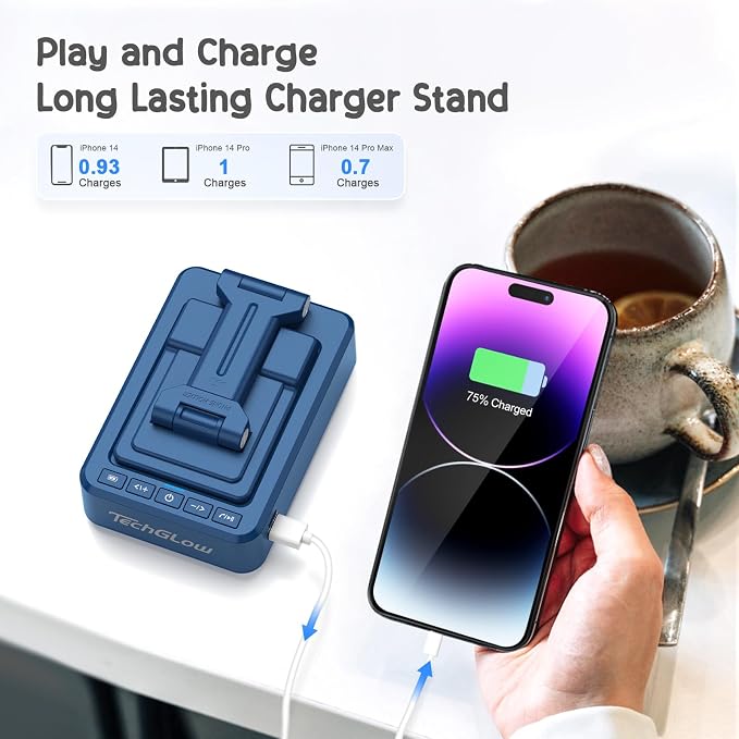 TechGlow Gifts for Men Women Foldable Cellphone Stand with Bluetooth Speaker and Charging Funtion Birthday Gift Idea for Mom Dad Cool Gadget Tech Gifts-Blue - Image 3