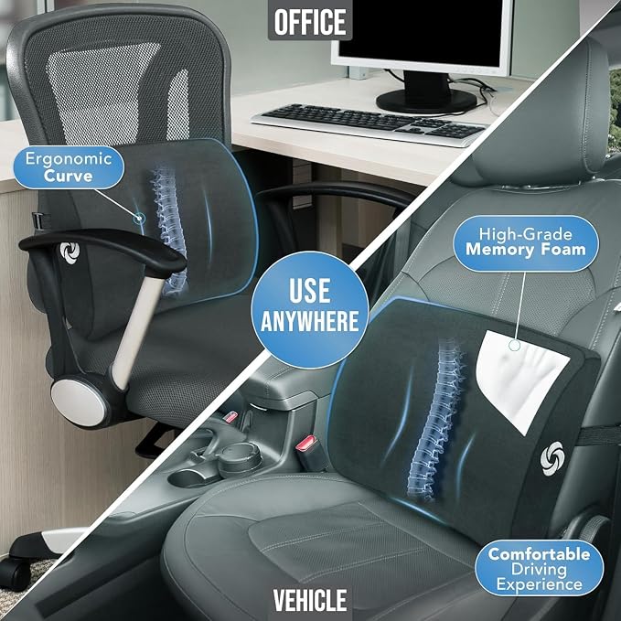 Samsonite Lumbar Support Pillow for Office Chair and Car Seat, Perfectly Balanced Memory Foam, Versatile Use Lower Back Cushion, Black Plush - Image 3