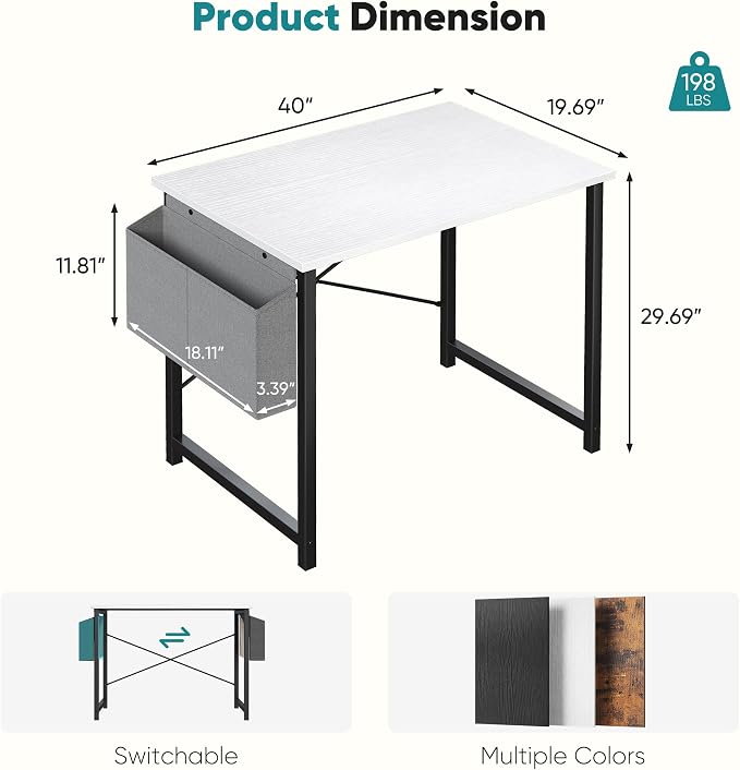 OLIXIS Small Computer Desk, 31 Inch Gaming Desks for Home Office | Writing Study Craft Work Table, Computer Workstation for Bedroom Small Spaces with Storage Bag, White - Image 3