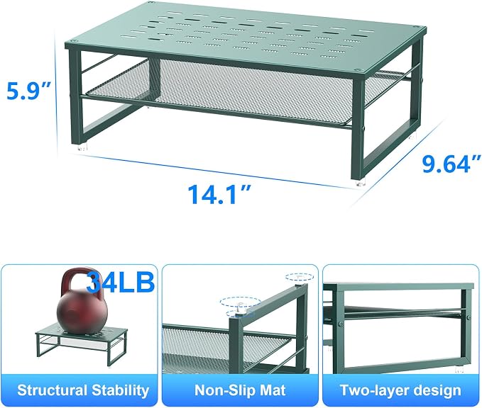 gianotter 2-Tier Metal Monitor Stand Riser, Desk Organizer for Monitor, Office Desk Storage Organizer for Office Supplies (Dark Green) - Image 5