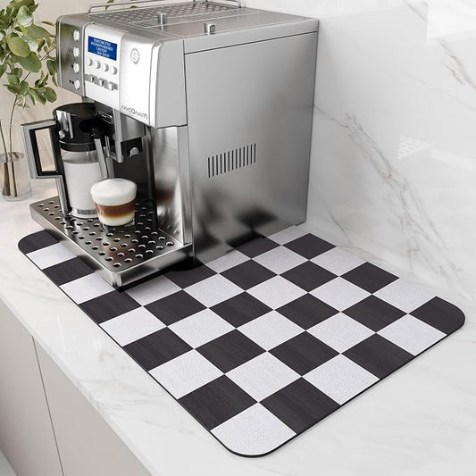 AMOAMI Dish Drying Mat for Kitchen Counter-Coffee Mat Bar Accessories, Hide Stain, Rubber Backed, Absorbent, Fit Under Coffee Maker, Espresso Machine, Pot, Dish Rack,(16X24,Buffalo Black) by AMOAMI