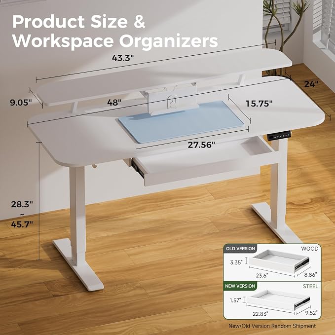 COMHOMA Electric Standing Desk with Drawers, 48 x 24'' Sit Stand up Desk with Monitor Stand, Laptop Stand, Height Adjustable Ergonomic Home Office Computer Desk with Memory Preset Controller - Image 2
