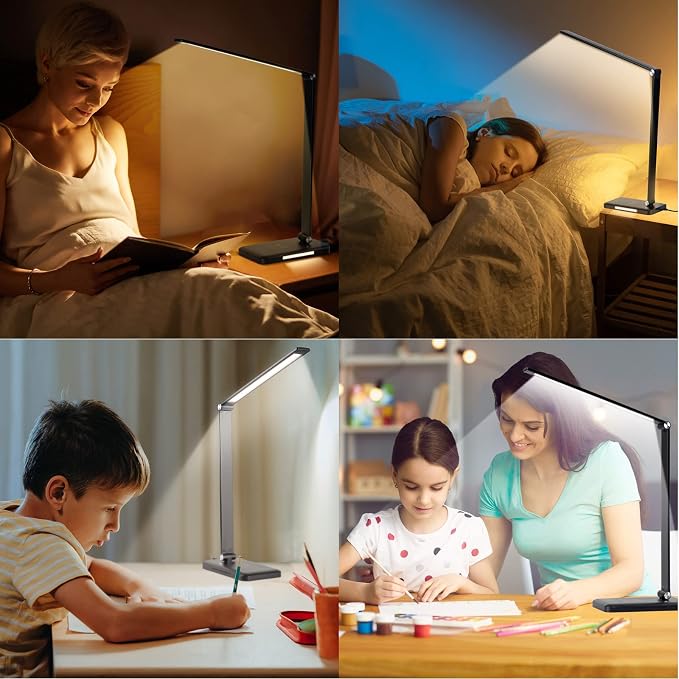 LED Desk Lamp with Night Light, Fast Wireless Charger, USB Charging Port, 10 Brightness, 5 Color Modes, Dimmable Bedside Table Lamp for Bedroom, Touch Control, Auto Timer, 1200Lux Super Bright - Image 7