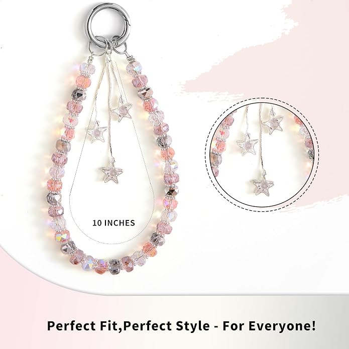 Phone Charm with Beaded Crystals, Anti-Theft Phone Strap, Hands-Free & Detachable Cellphone Lanyard, Cellphone Chain Wristlet with Tether Tab - Image 5
