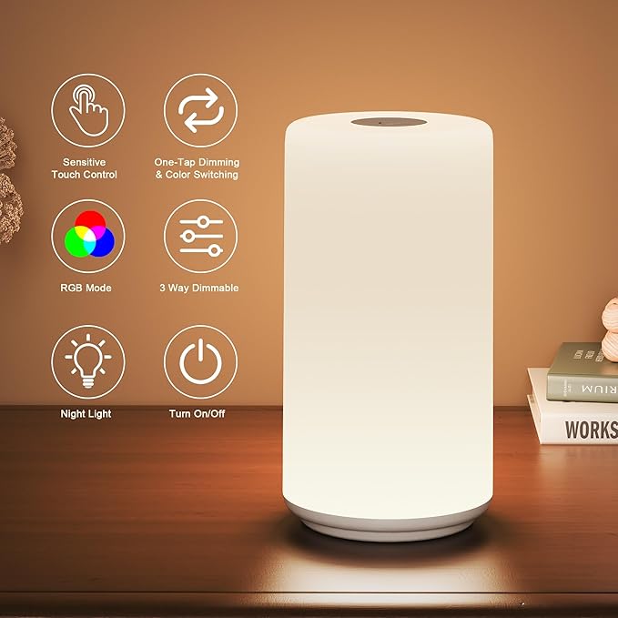 Touch Bedside Table Lamp, [RGB Mode] 3 Way Dimmable Warm White Lights for Bedroom, Multi-Color Smart Nightstand Lamp Desktop LED Lamp for Living Room Home Gifts - Image 2