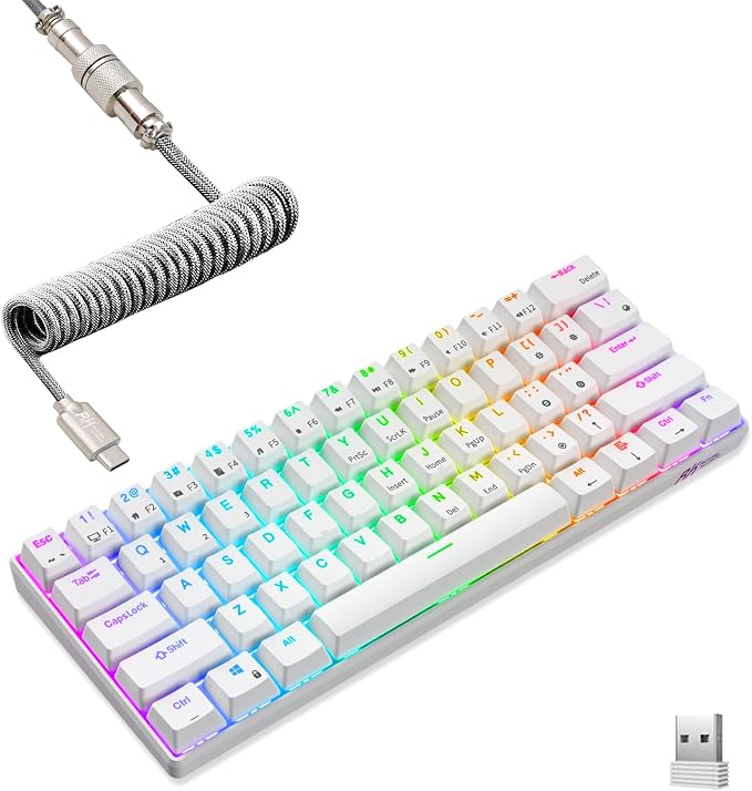 RK ROYAL KLUDGE RK61 Wireless Mechanical Keyboard, 60% Percent RGB, White | Hot Swappable Gaming Keyboard with Bluetooth/2.4G/USB, 61 Keys Ultra-Compact for Win/Mac/PC, Coiled Cable, Linear Red Switch - Image 9
