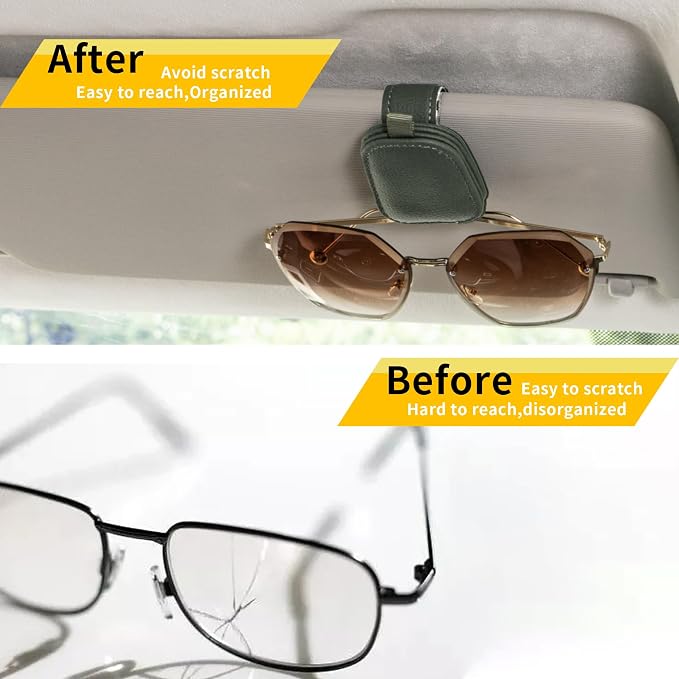 Yuoyar Magnetic Leather Sunglasses Holder for Car, 2 Packs (Green) | Magnetic Car Visor Accessories - Image 3