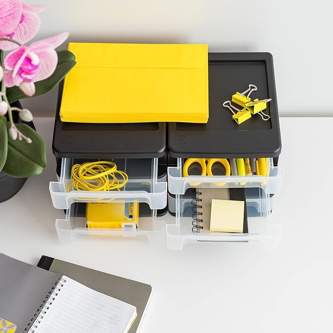IRIS USA 4-Pack, 3-Drawer Small Plastic Stacking Desktop Organizer, Black | Organize office supplies, stationery, makeup, craft materials and everyday essentials for neat desktop storage - Image 8