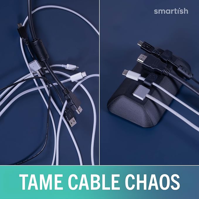 Smartish® Magnetic Cord Holder - Bigger Cable Wrangler Organizer with Magnet Clips for Charger Management on Desktop, Nightstand - Holds 6+ Cables - Black Tie Affair - Image 7
