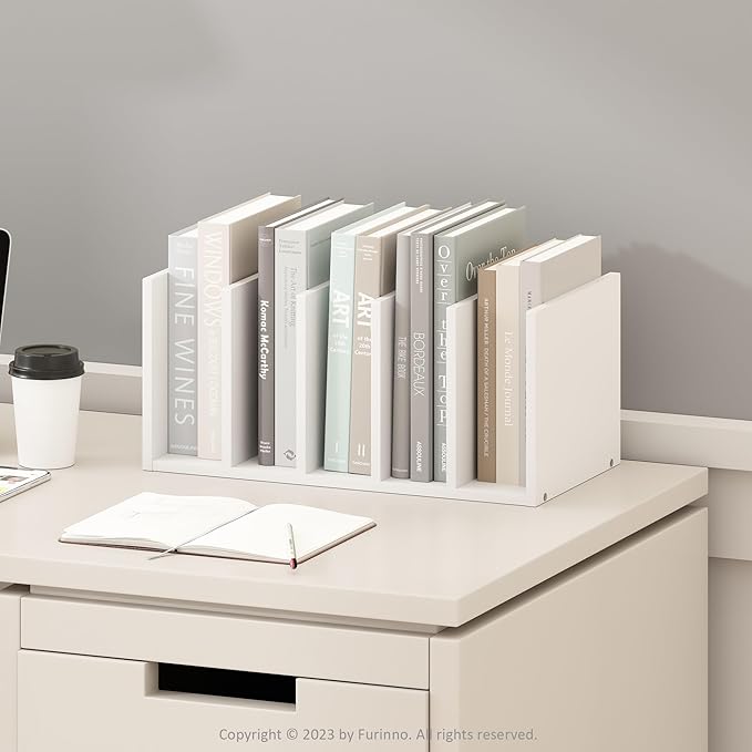 Furinno HERMITE Desk File Folder Organizers, 5-Space Vertical Desktop Office Organization Racks, Desk Top Display Book Shelf, for Paper, Office Supplies, Magazine, White - Image 3
