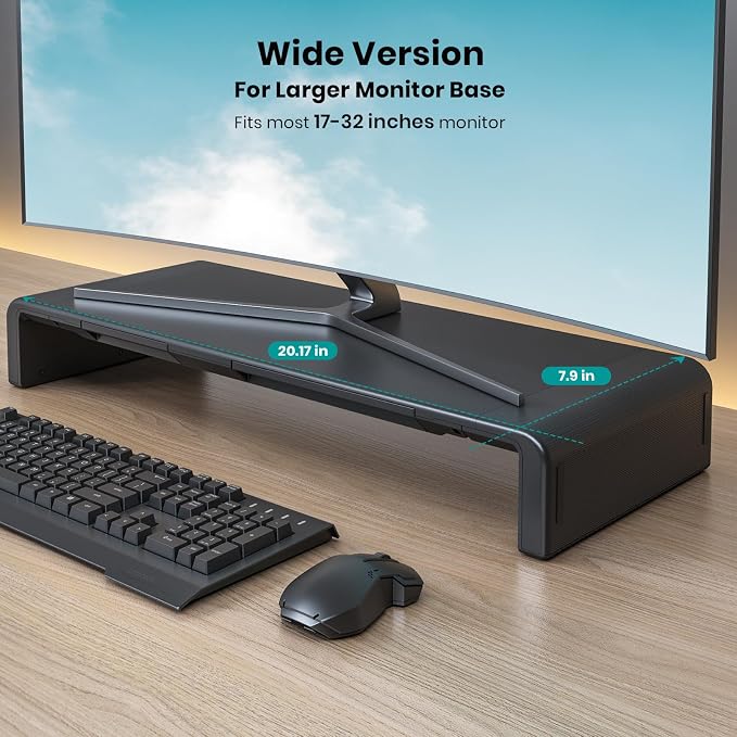 Klearlook Computer Monitor Stand for Desk, Adjustable Foldable Monitor Riser with Storage Drawer & Tablet Phone Holder for Office, Home, Laptop, Desktop (Black) - Image 2