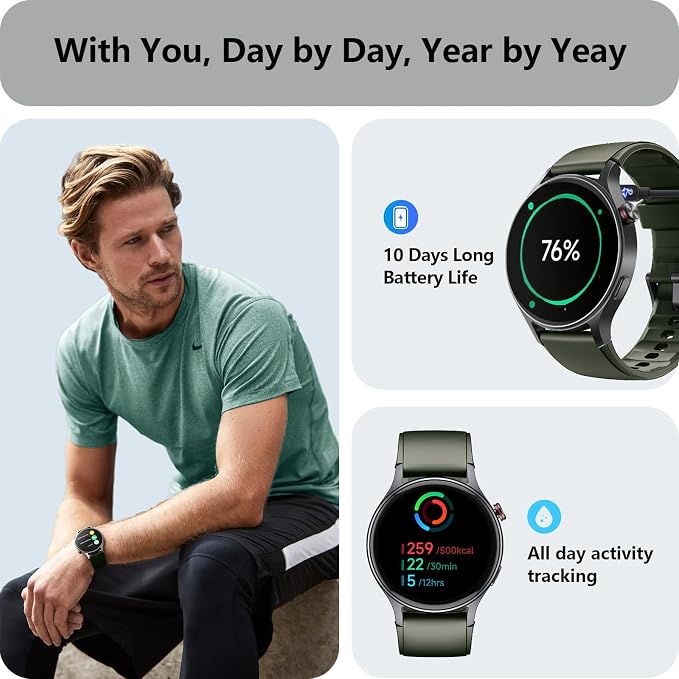 Smart Watch for Men Women, Answer/Make Call, AMOLED Ultra-Clear Screen Activity Trackers with Heart Rate/Sleep/SpO2 Monitor, Smartwatch for iPhone/Samsung/Android, 110+ Sport Modes, 3ATM Waterproof - Image 3