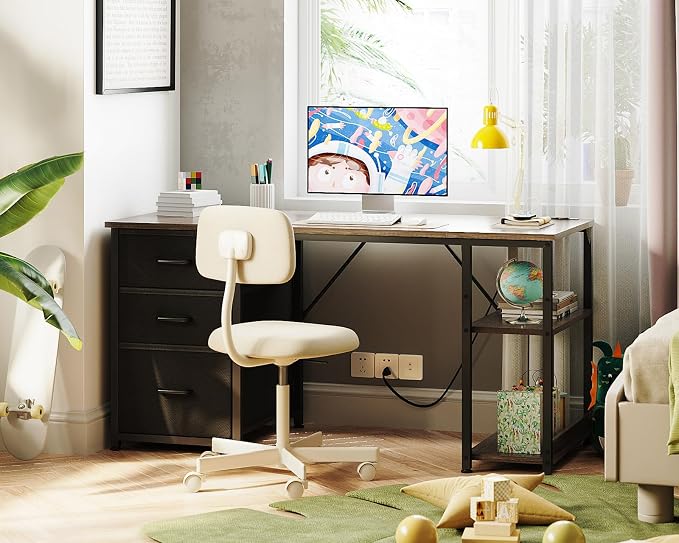 AODK 51 Inch Computer Desk with Drawers & USB Power Outlets | Reversible Home Office Desk with Storage Shelves, Work from Home, Modern Work/Writing/Study Table for Bedroom, Grey Oak - Image 6