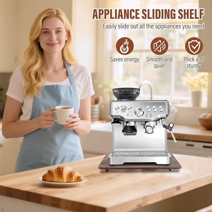 Appliance Slider 360° Rolling Tray for Coffee Maker, Under Coffee Maker Mat | Wood Large 15.7"×13" Coffee Pot Rolling Tray, Quiet Wheels, Kitchen Countertop Sliding Mat, Easily from Under The Cabinet - Image 6