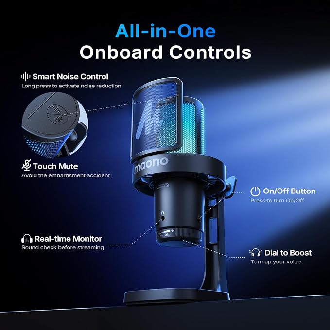 MAONO DGM20W Wireless Gaming Microphone for PC & Smartphones | USB-C Receiver, Clear Voice, Noise Reduction, Software Control, Custom RGB, Mute, Boom Mic Set for Discord Streaming & Gaming - Image 7
