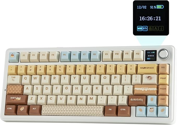 EPOMAKER X Aula F75 MAX Wireless Mechanical Keyboard with TFT Screen and Knob, Gasket Keyboard in 75% Layout, Hot Swappable Gaming Keyboard for PC/Mac/Linux (Caramel) by EPOMAKER
