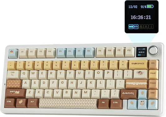 EPOMAKER X Aula F75 MAX Wireless Mechanical Keyboard with TFT Screen and Knob, Gasket Keyboard in 75% Layout, Hot Swappable Gaming Keyboard for PC/Mac/Linux (Caramel) by EPOMAKER