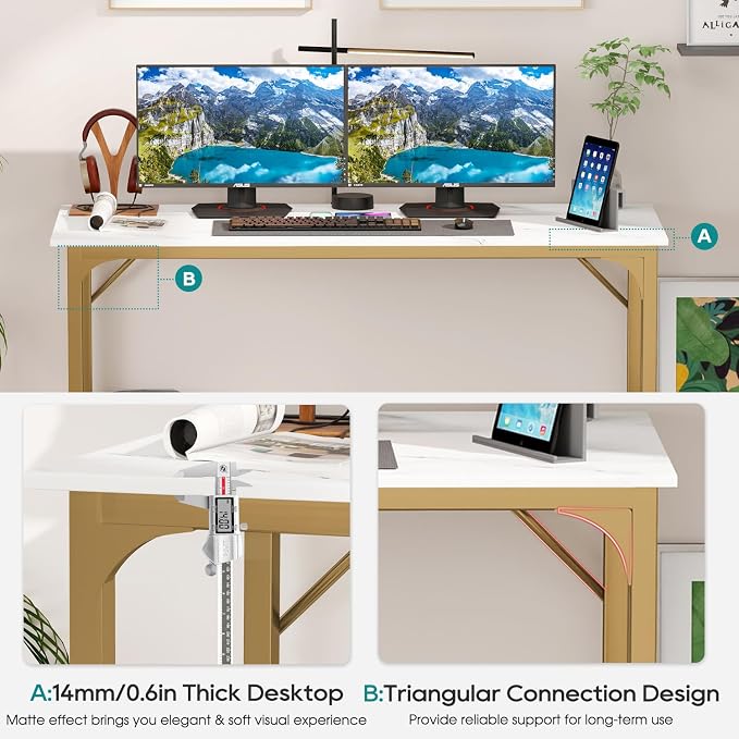 BestOffice Computer Desk,Home Office Desk, Modern Simple Style for Home Office Study Writing (Gold, 47 Inch) - Image 4
