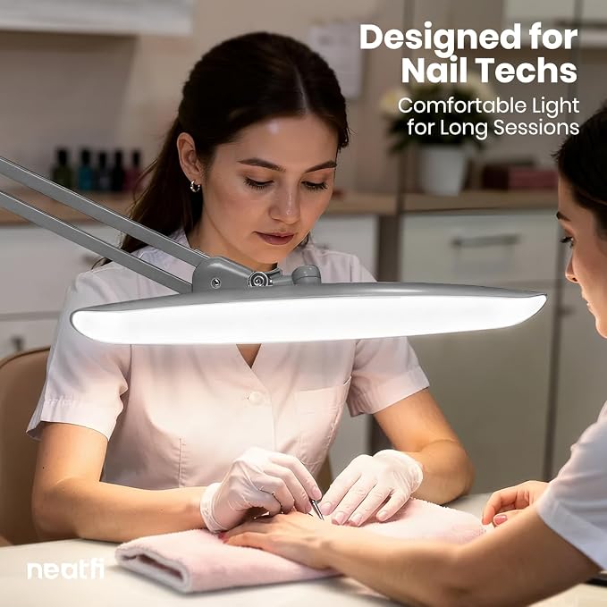 Neatfi XL 2200 Lumens 24W LED Desk Lamp – Shadow-Free Task Lighting | 4-Level Dimming | Home Office & Crafts Use | 20-Inch Wide Head (Silver, Non-CCT with Clamp) - Image 2
