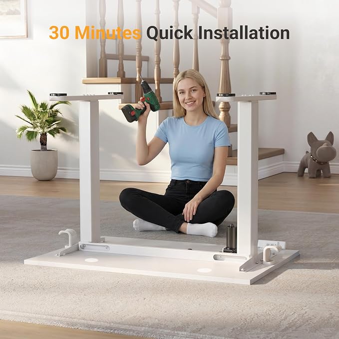 YDN 40 x 24 Inch White Electric Standing Desk | Adjustable Height, Sit Stand, Cable Management, Ergonomic, Home Office - Image 9