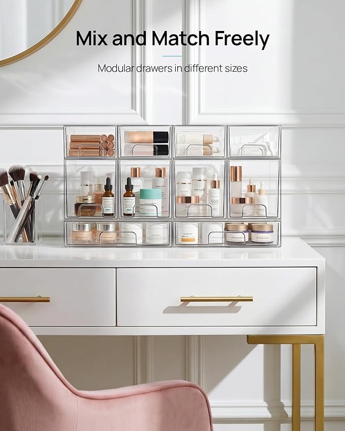 Vtopmart 6 Pack Small Clear Stackable Storage Drawers,Acrylic Bathroom Makeup Organizer,Plastic Storage Bins For Vanity, Undersink, Kitchen Cabinets, Pantry, Home Organization - Image 7