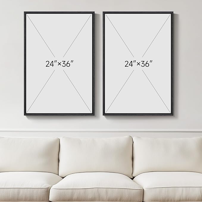 Large Framed Black and White Abstract Wall Art for Living Room, Set of 2 Modern Canvas Prints Paintings Artwork for Walls, Abstract Mountain and Moon Pictures for Bedroom Hallway Wall Decor 24x36 In - Image 3