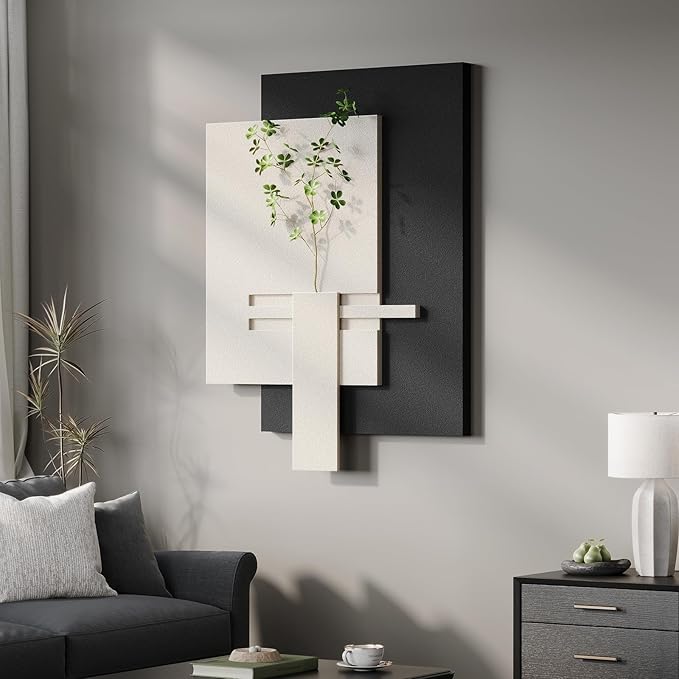Cuspin Large Black and White Wall Art for Living Room, 3D Textured Modern Minimalist Artwork for Walls, Abstract Geometric Paintings for Bedroom Dining Room Hallway Office Wall Decor by Cuspin