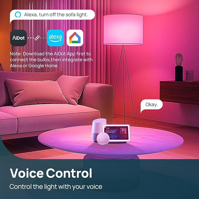 Linkind Smart Light Bulbs with Remote Control, Smart Bulb that Work with Alexa & Google Home, 16 Million Color Changing Light Bulbs 60W, A19 E26 2.4Ghz WiFi Light Dimmable,1800K-6500K,800lm 4 Pack - Image 4