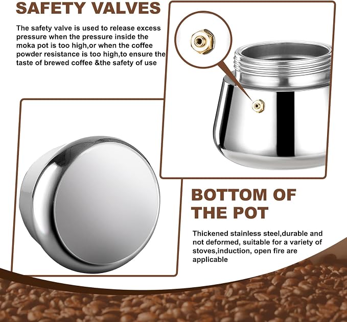 4 Cup Stovetop Espresso Maker Stainless Steel Moka Pot Stove Top Percolator Italian Coffee Makers Capable Mocha Greca Machine Cafe Classic Induction Cookers for Home and Camping 200ml 6.6oz - Image 8