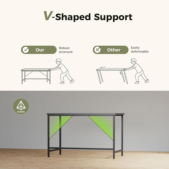Mericonia 48x20 Inch Computer Desk, 0.6" Thick Small Office Table | Modern Simple Style, Small Study & Writing Table for Home Bedroom Work, Black - Image 4