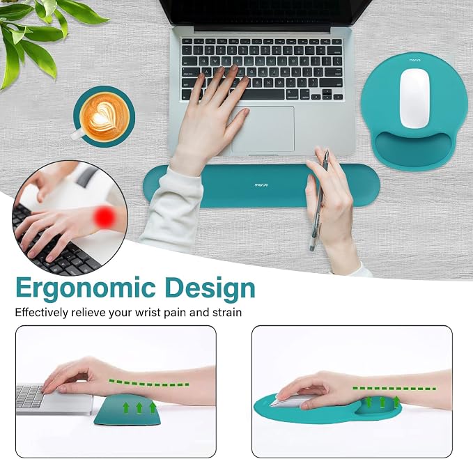 MOSISO Wrist Rest Support for Mouse Pad&Keyboard Set, Teal Green | Circle Curved Ergonomic Mousepad Non-Slip Base Home/Office Pain Relief&Easy Typing Pad with Soft Cloth&Silicone Lining - Image 3