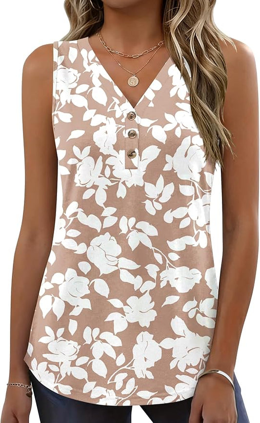 Zeagoo Tank Tops for Women 2026 Summer Top Henley Shirts Dressy Casual Loose Fit V-Neck Button Down Sleeveless Tshirt Blouse by Zeagoo