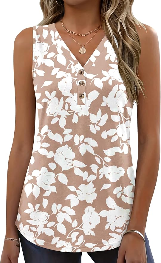 Zeagoo Tank Tops for Women 2026 Summer Top Henley Shirts Dressy Casual Loose Fit V-Neck Button Down Sleeveless Tshirt Blouse by Zeagoo